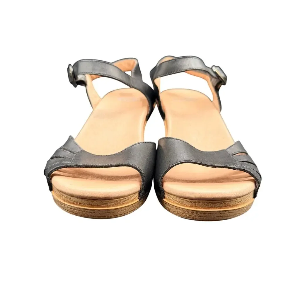 Dansko Leather Heeled Sandals Black Ankle Strap EU 38 US 7.5-8 Comfort